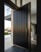 Cast aluminium pivot door side opening view
